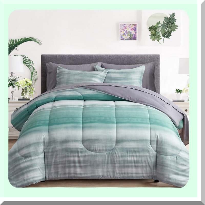 Stripe Comforter Set - Bedding Bundle with Reversible Design - All Season Microfiber Bed in a Bag - 6 Piece Set with Sheets and Shams