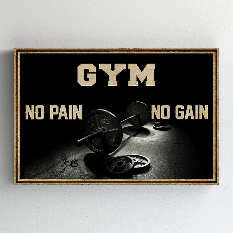 Haltérophile - Gym No Pain No Gain - 1 pièce, reproduction d'art graphique sur toile tendue, H 11 po x l 14 po x P 2 po