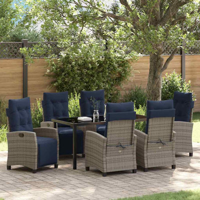  Ensemble de salle à manger de jardin avec coussin 7 pièces en rotin de polyester gris