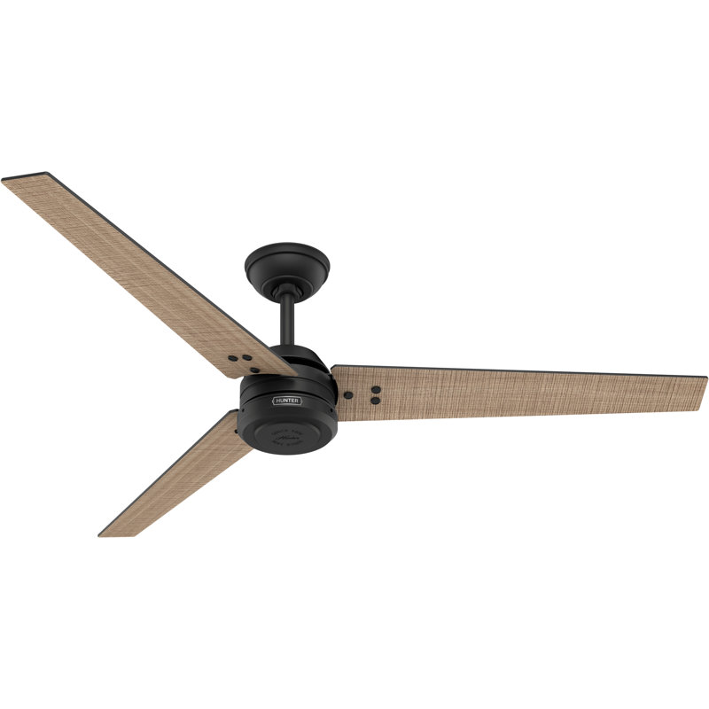 Hunter 60 inch Cassius ENERGY STAR® Damp Rated Ceiling Fan wtih Wall Control, Matte Black with Walnut Stripe Blades