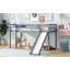 Lit simple mezzanine bas avec glissade, échelle, barrières de sécurité, lit mezzanine simple en bois d'hévéa-499044873