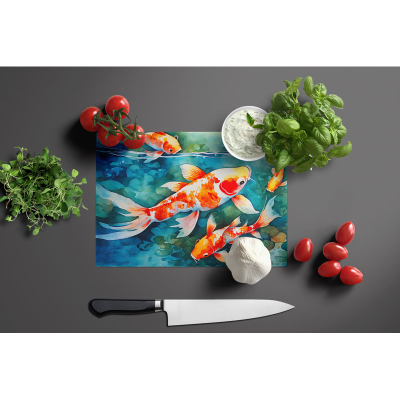Koi Fish Glass Cutting Board Large