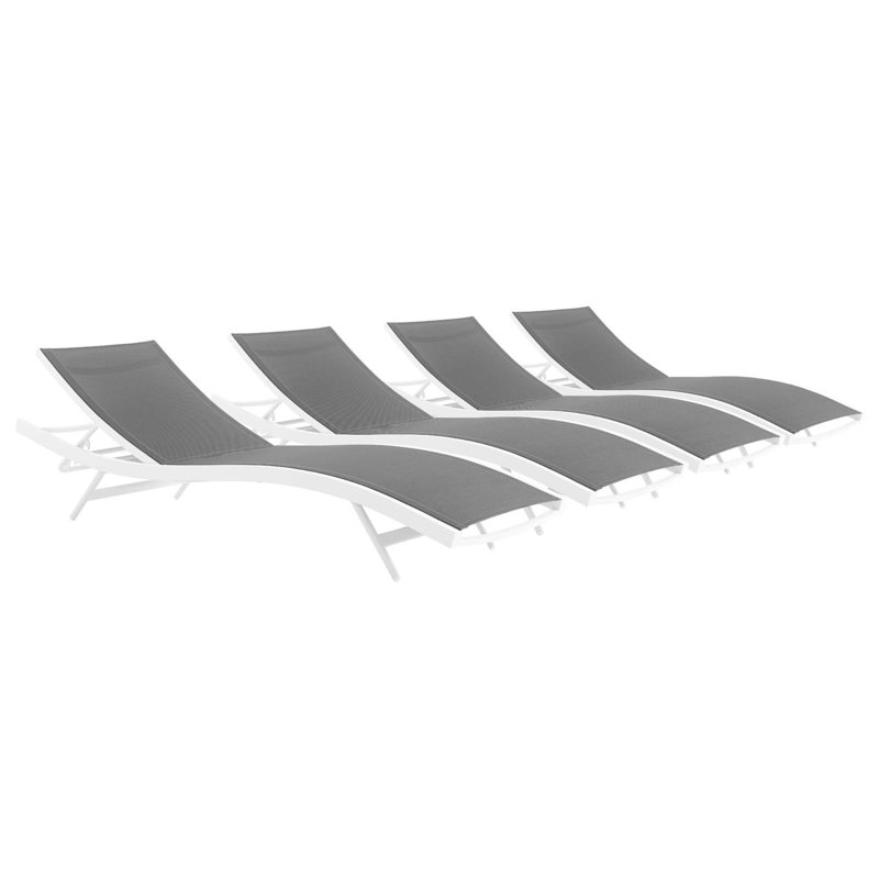 Gray and White Aluminum Mesh Outdoor Chaise Lounge Set