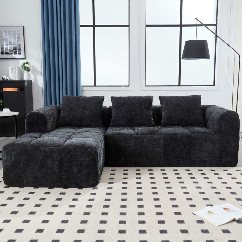 Luxueux canapé rembourré au look élégant, Chenille noir