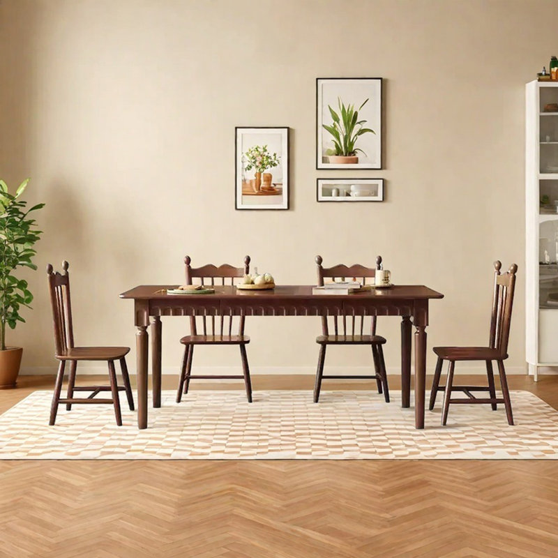 French retro dining table and chair combination, Tan, 29.92"H x 62.99"L x 31.49"W