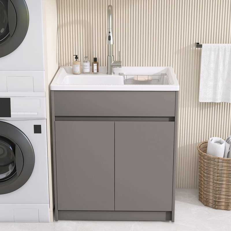 Évier de cuisine 30 po avec lavabo à surface solide et armoire de rangement autoportante brun clair