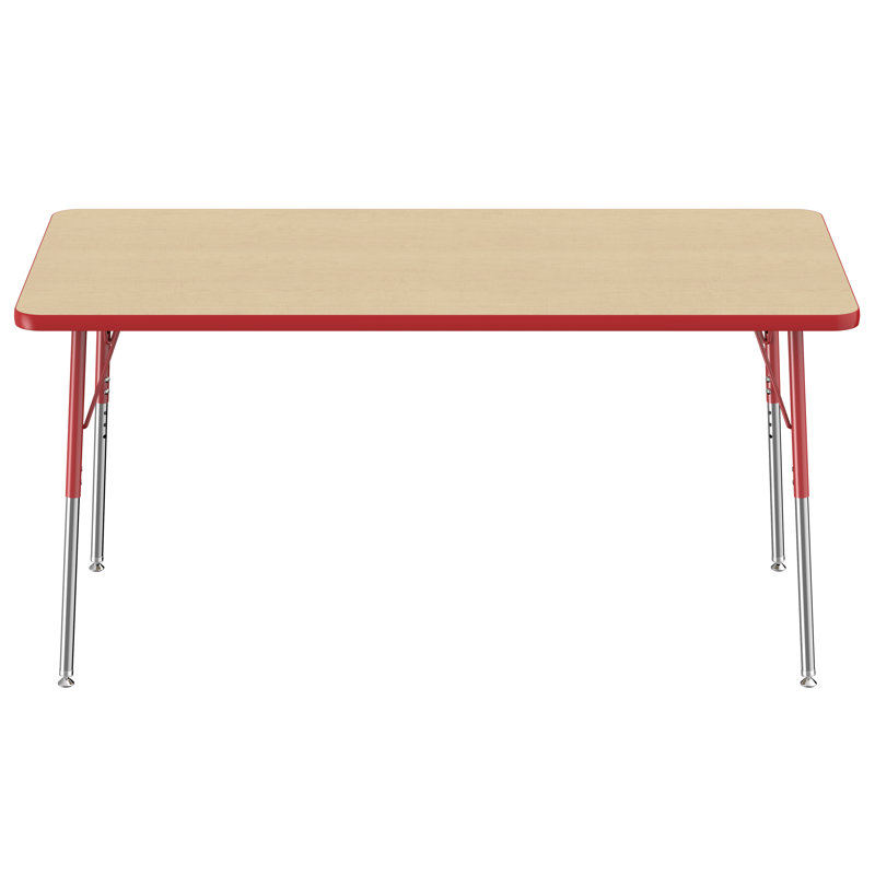 Table d'activité rectangulaire à hauteur réglable en forme de T, 24 po x 72 po, Érable / rouge, Roulement pivotant standard