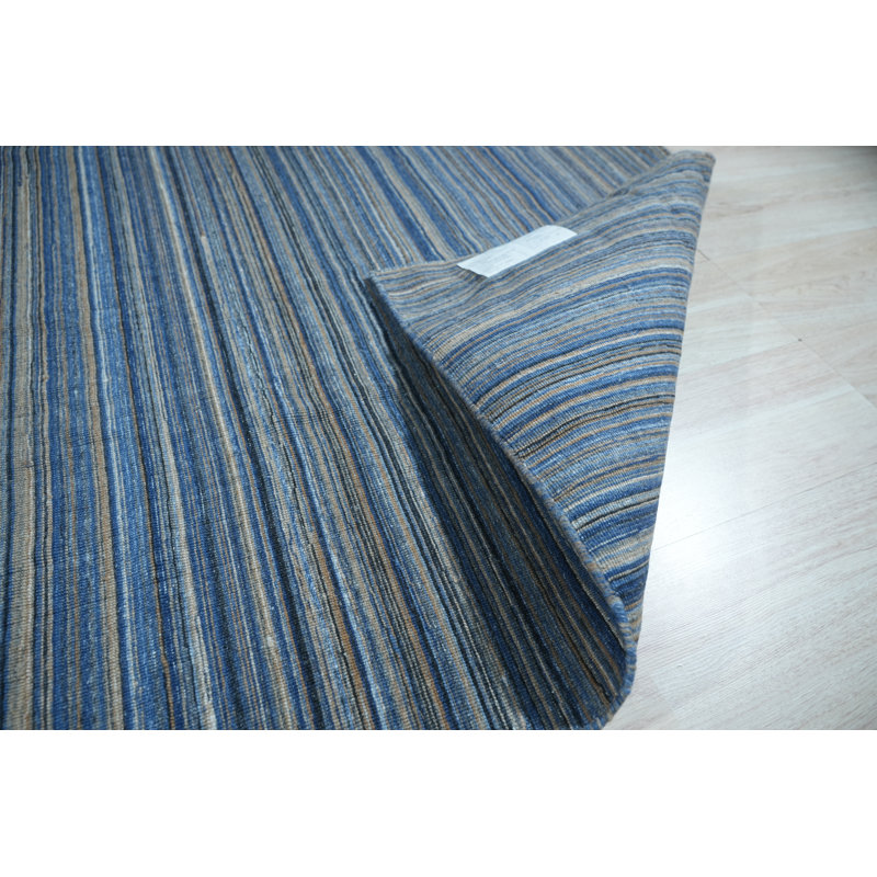 Melaney Blue Handmade Contemporary Stripe Polyester 5' x 8' Area Rug