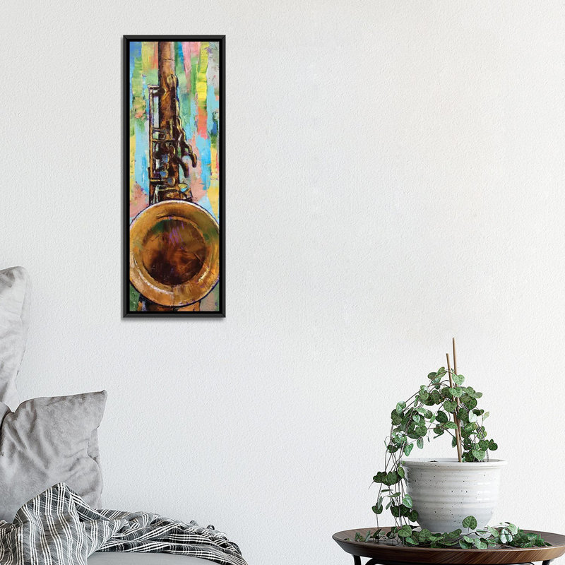 «Saxophone» par Michael Creese, reproduction sur toile tendue, H 36 po x l 12 po x P 1,5 po, Toile avec cadre noir