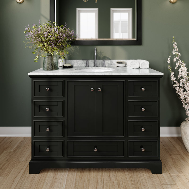 Ensemble de meuble-lavabo simple 48 "avec miroir Deborah, Expresso sombre, Chrome poli