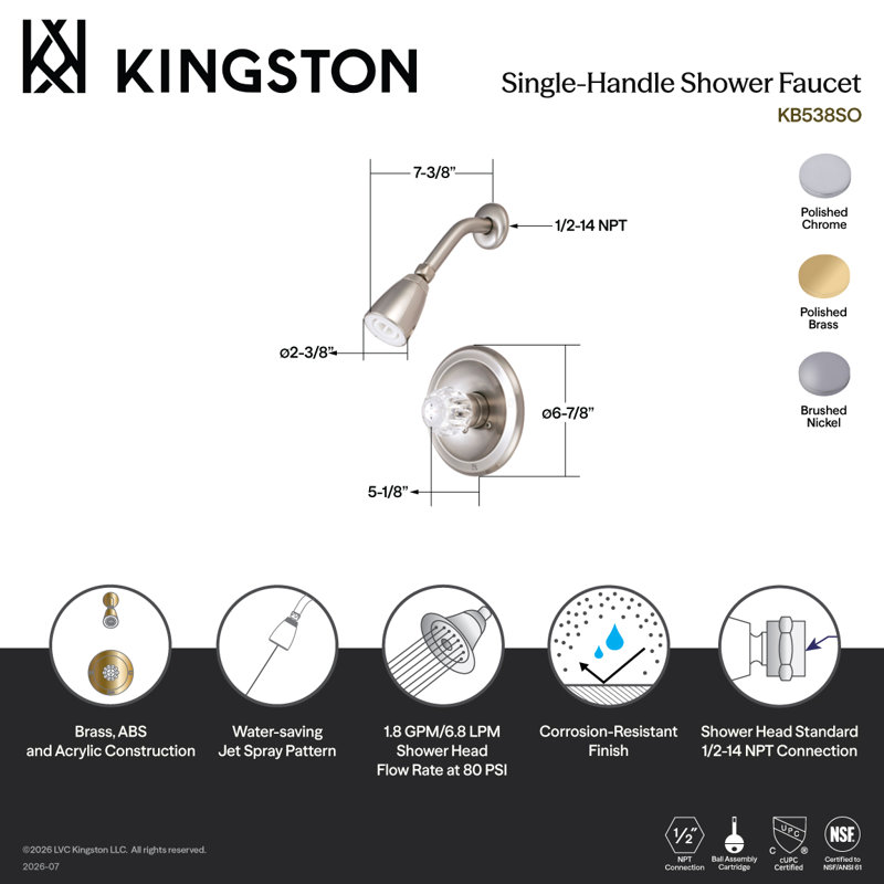 Kingston Brass Single-Handle Shower Faucet, Polished Brass