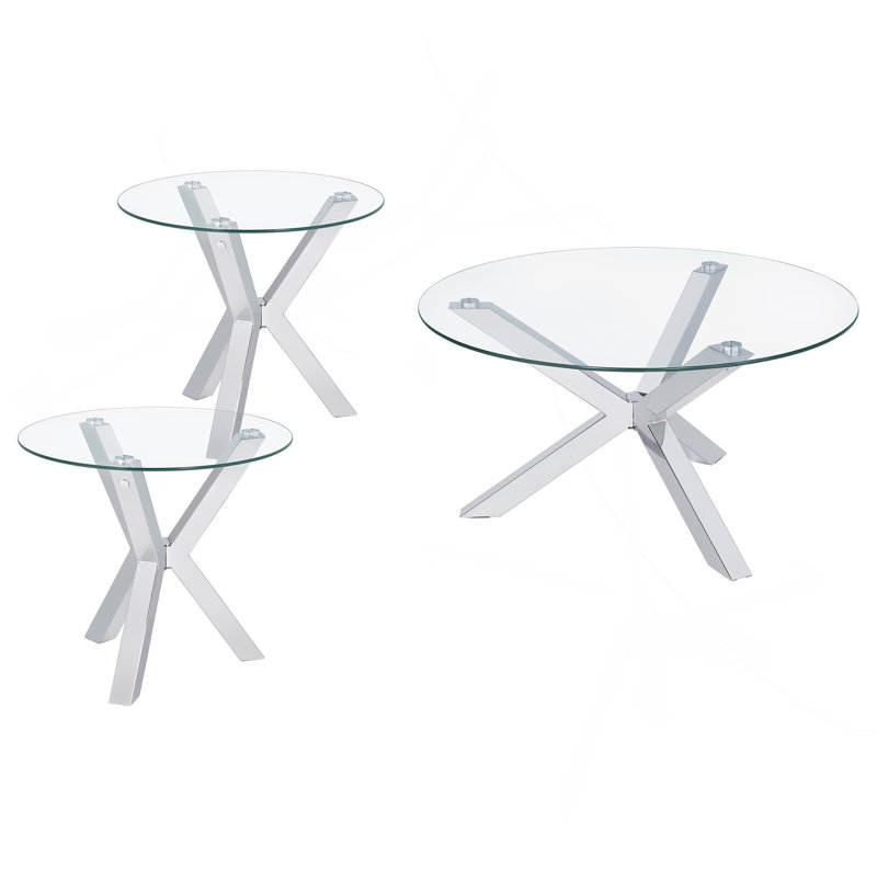 Ensemble de table basse et de table de bout chromée 3 pièces