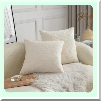Cozy Teddy Texture Beige Throw Pillow Covers - Set of 2, Comfy Neutral Cushion Cases for Bed and Couch - Thick & Plush