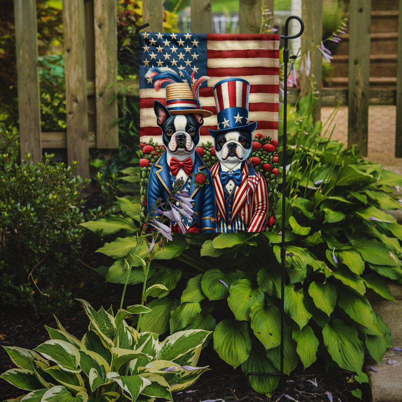 Drapeau All American Garden, Boston terrier noir / bleu / rouge