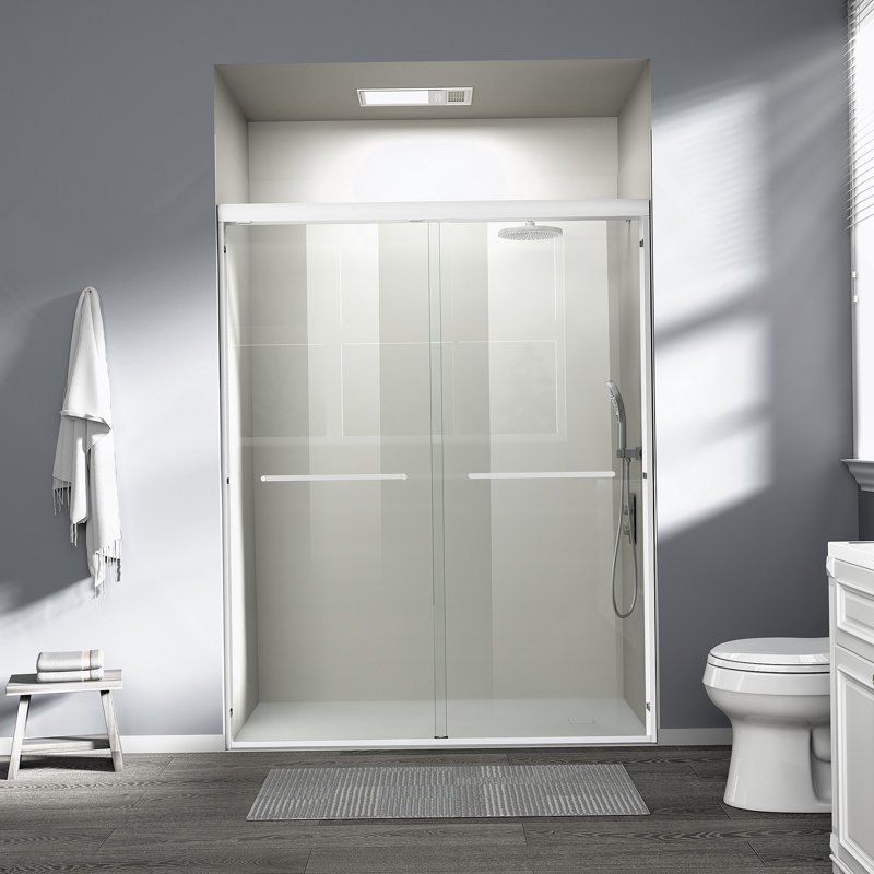 Double porte de douche coulissante, porte de salle de bain semi-sans cadre pour douche à l'italienne, Blanc