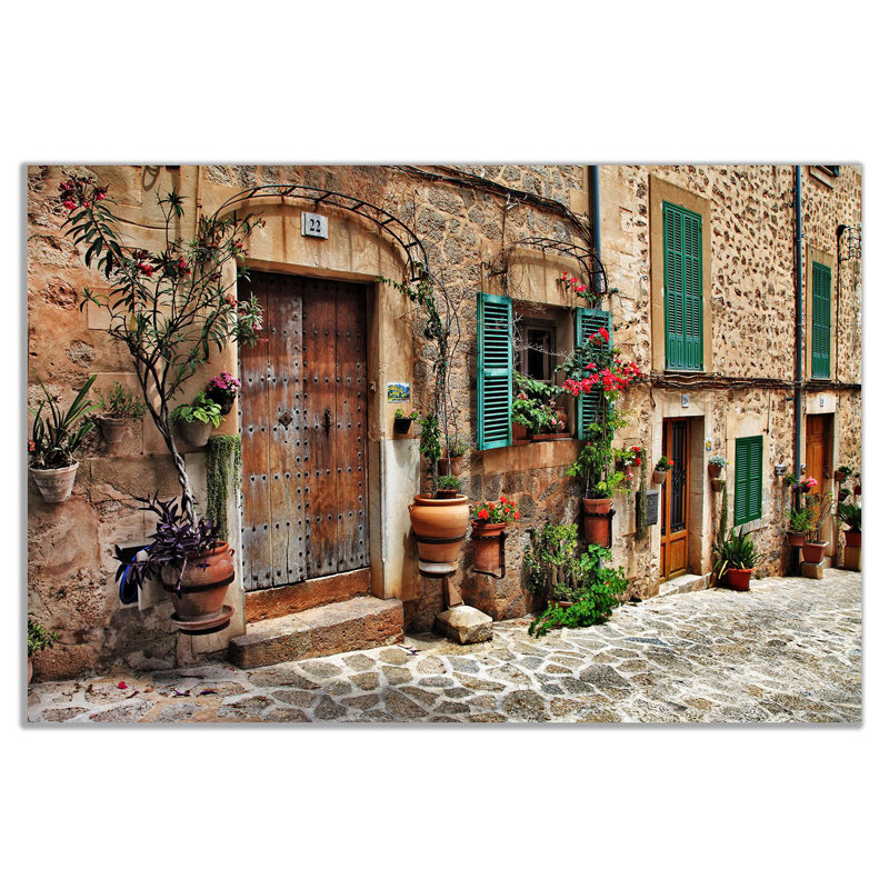 Old Mediterranean Towns Flower Door Windows Architecture - Wrapped Canvas Print, 61cm H x 91cm W