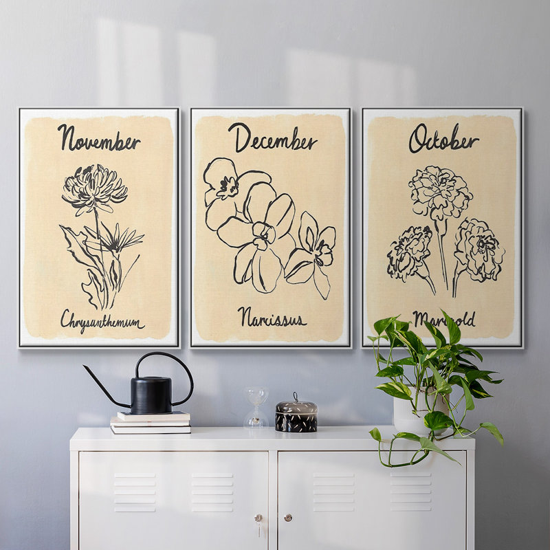 Mois de naissance X 3 pièces, H 24 po x l 48 po x P 2 po, Blanc