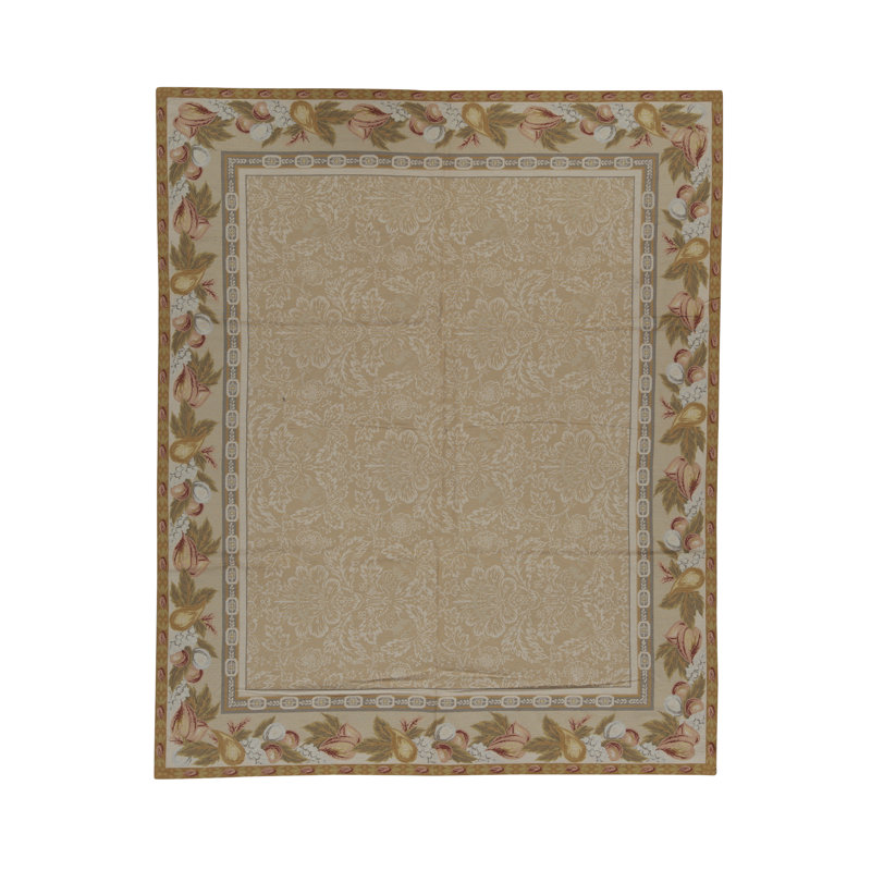 Tapis beige, brun et rouge noué à la main de haute qualité