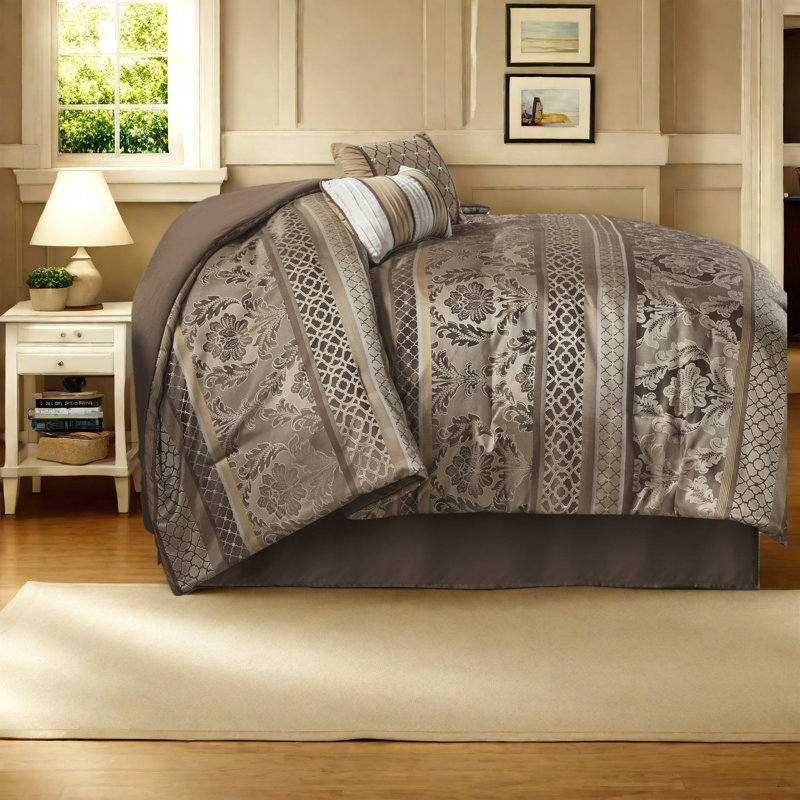 Ensemble de literie luxueux en jacquard doré, polyester, décoration intérieure élégante