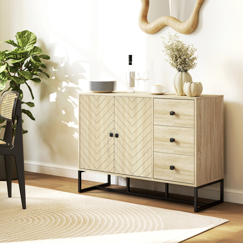 Buffet, buffet 42,5 po avec tablettes et 3 tiroirs en chêne