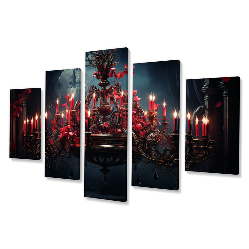 Red Red Gothic Chandelier Grace - Ensemble d'art mural multi-panneaux
