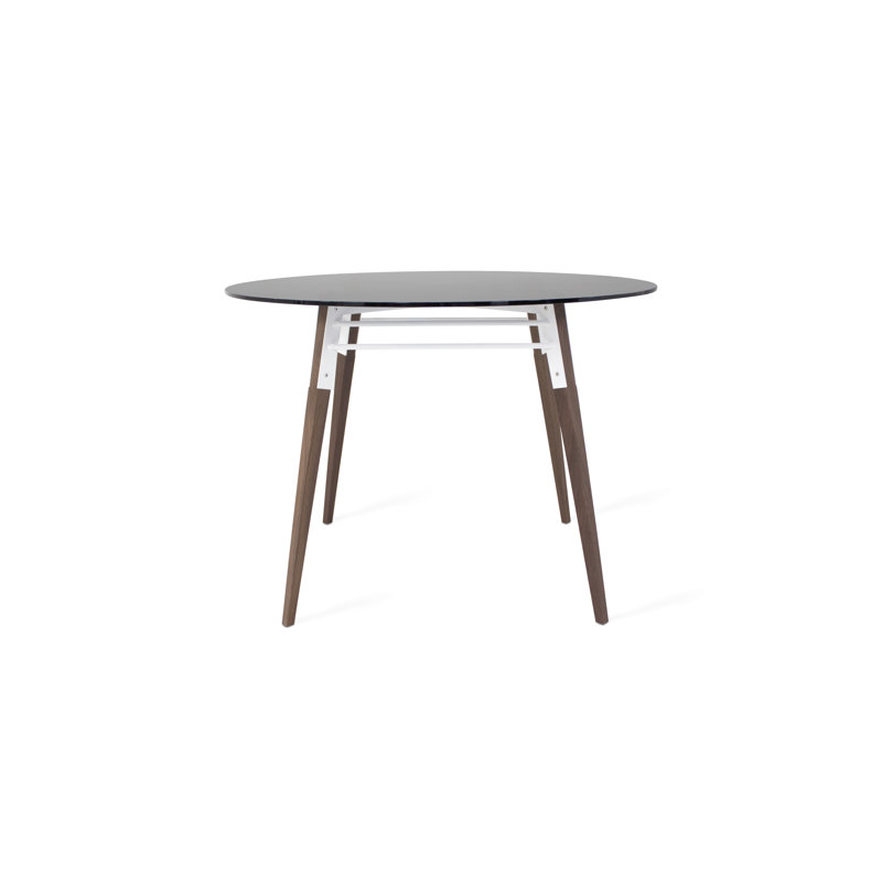 Tronk Round Glass Top Dining Table, White/Brown