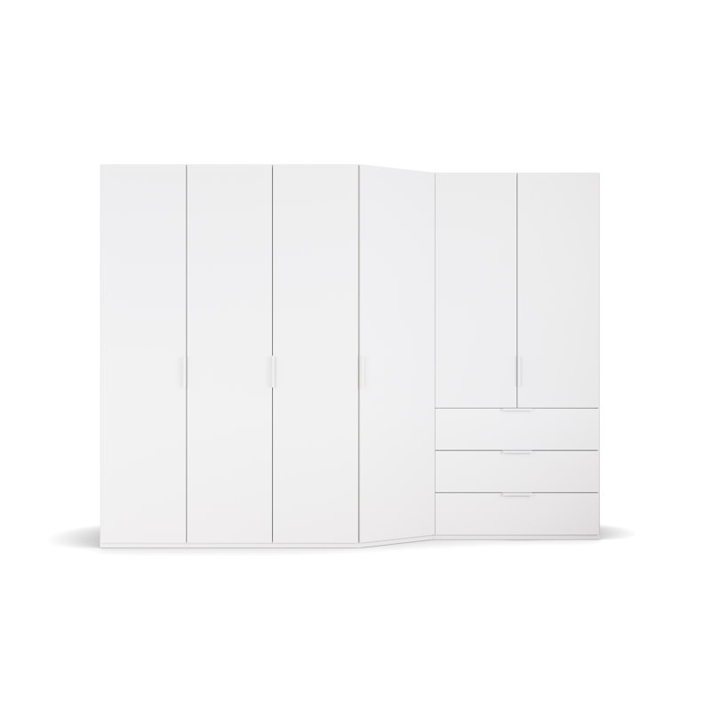 Wavero 5-6 Hinged Door Wardrobe in 3 colours 3 Drawer INCL. Delivey and Assembly, Alpine White, 223cm H x 297cm W x 60cm D