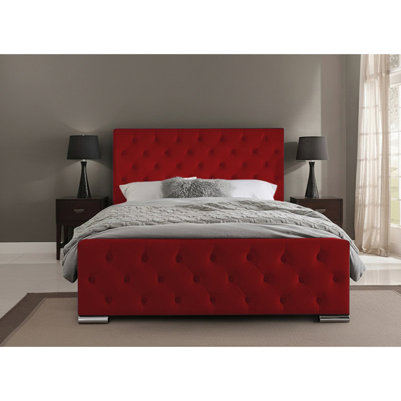 Carlos Upholstered Bed Frame, Double (4'6), Red