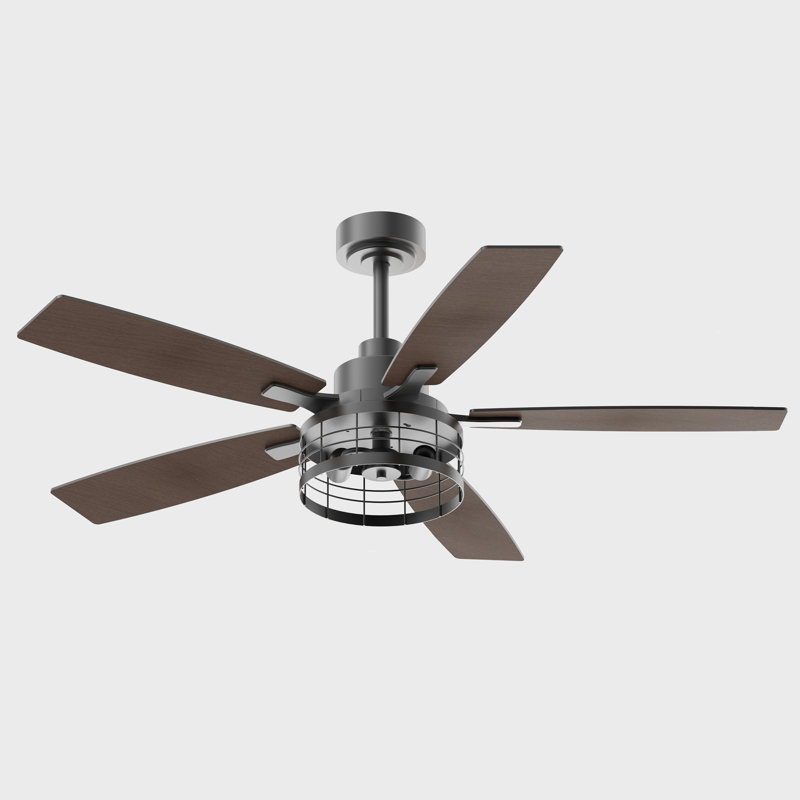 52" Ceiling Fan With Light 5-blade Black