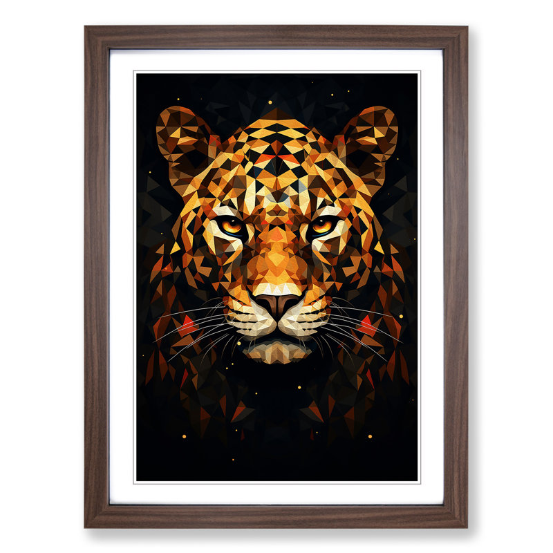 Leopard Geometric - Single Picture Frame Print on Wood, Walnut Framed, 34cm H x 25cm W x 2cm D
