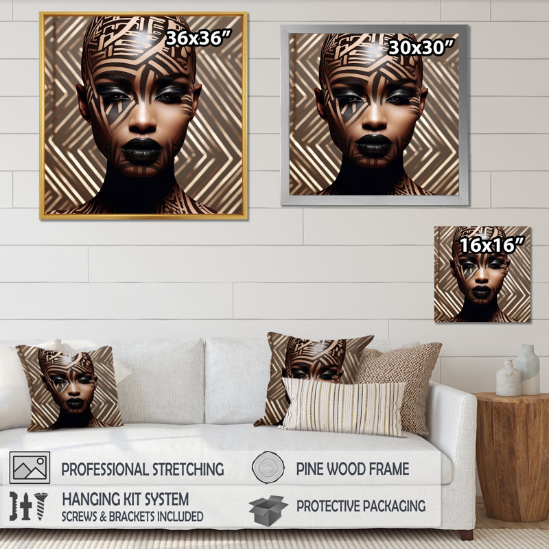 Portrait d'une beauté africaine exquise sur toile, H 16 po x l 16 po, Toile tendue