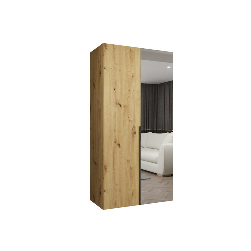 Crisp Hinged Mirrored Door Wardrobe 100cm - Sleek Style & Bright Storage, Cashmere