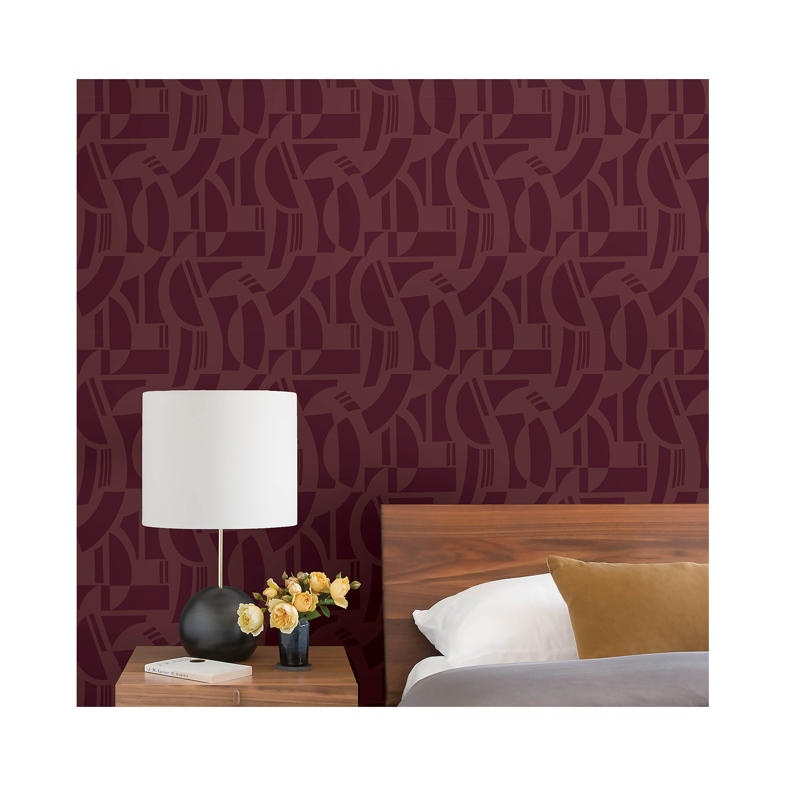 Carter Geometric Flock Wallpaper, Red