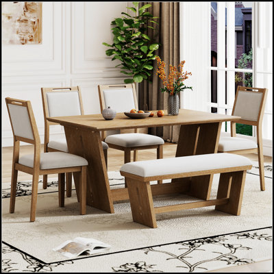 Ensemble de six tables de salle à manger rétro avec chaises rembourrées et fabrication durable pour des réunions de famille confortables