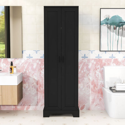 Armoire de salle de bain en bois avec deux portes et tablettes réglables