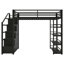Lit mezzanine en métal avec tablettes de rangement, armoires et garde-robe