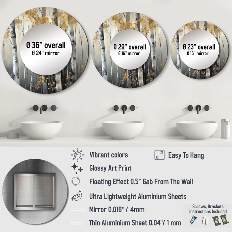 Birch Tree Dense Forest II - Forest Round Mirror Wall Decor_MTMIR63124, 29" x 29"