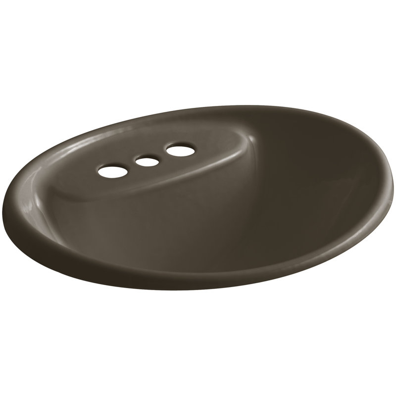 Tides Metal Oval Drop-In Bathroom Sink with Overflow, Black Black, 4'' Centerset