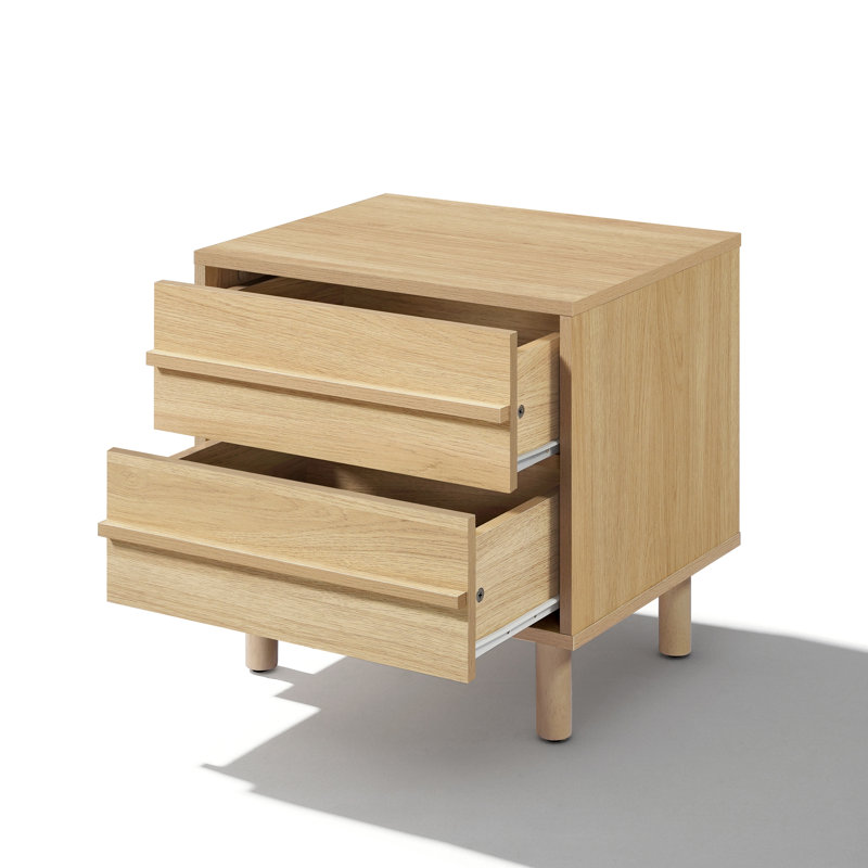 Table de chevet 19,7 po en MDF scandinave avec 2 tiroirs, finition bois naturel