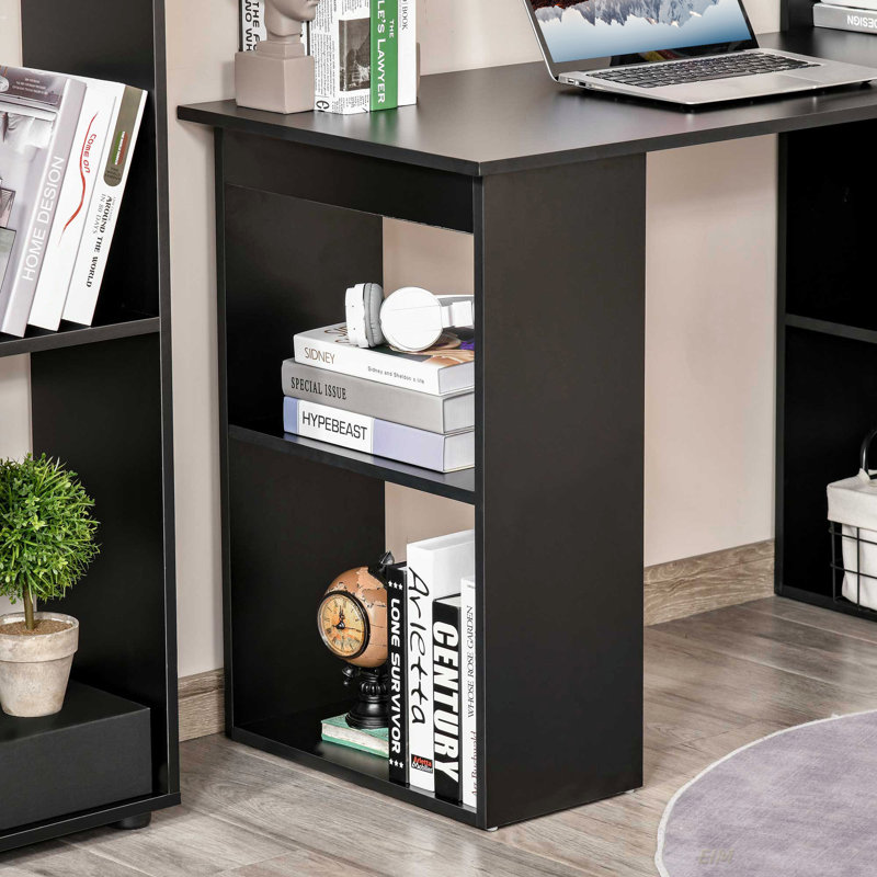 Bureau à domicile moderne HOMcom avec tablettes de rangement à 6 niveaux, table d'écriture avec bibliothèque de 47 po, Noir