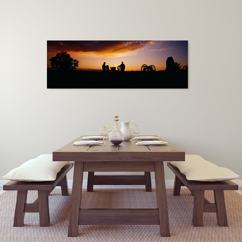 Silhouette of statues of soldiers and cannons in a field Gettysburg National Military Park Pennsylvania USA 1 Piece Wrapped Canvas Panoramic Wall Art