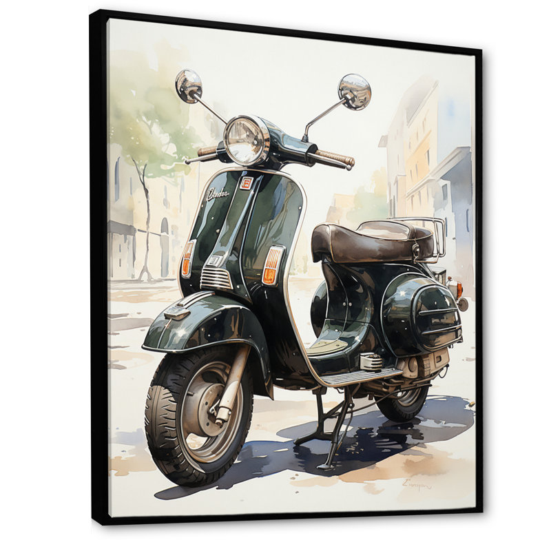 «Jasun Scooter Retro Rider I», reproduction sur toile, H 44 po x l 34 po x P 1,5 po, Cadre flottant noir