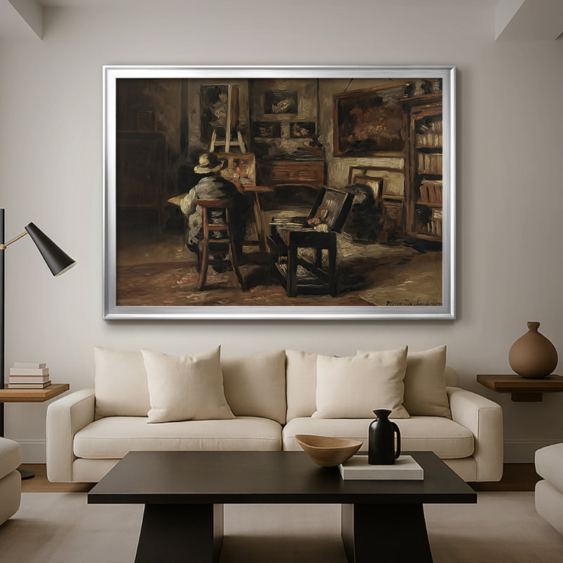 Le peintre dans son atelier - Henri De Braekeleer - Toile tendue avec châssis, c. Fin du 19e siècle, 30 x 5 x 42,5, Argent
