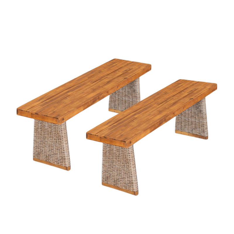 Outdoor Acacia Wood Bench(Set Of 2), Brown