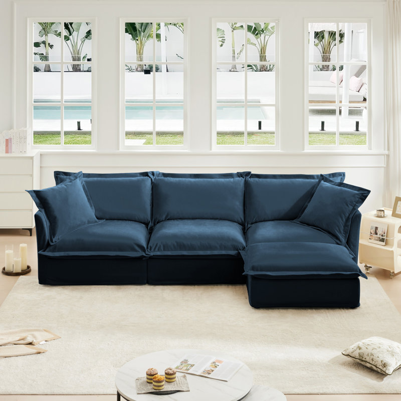 Modular Sofa With Ottoman for Shetucket Sectional Living Room Set Collection, 34.5" H x 120" W x 55" D, Blue Chenille