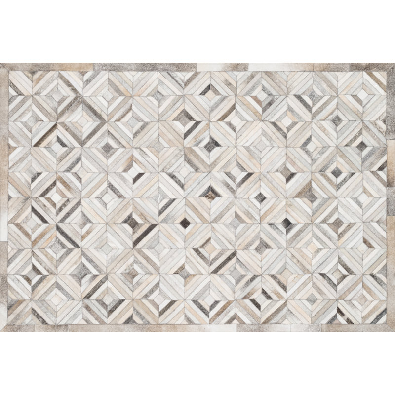 Tapis ivoire en cuir de vache noué à la main Murtaz, Rectangle 3 pi 6 po x 5 pi 6 po