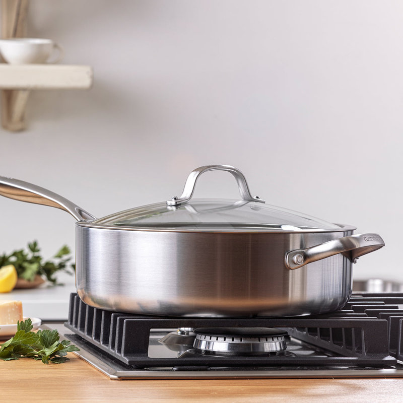 GreenPan Venice Pro Tri-Ply Stainless Steel Healthy Ceramic Nonstick 5qt Saute Pan with Lid