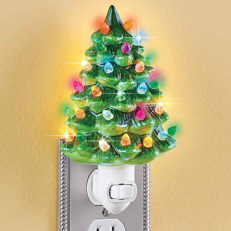 Veilleuse arbre de Noël en céramique - H 6 po, nostalgique, décoration de salle de bain décorative, vert