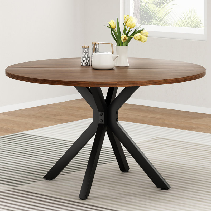 Table de salle à manger 47,2 "en bois massif pour 4 à 6 personnes avec base piédestal entrecroisée