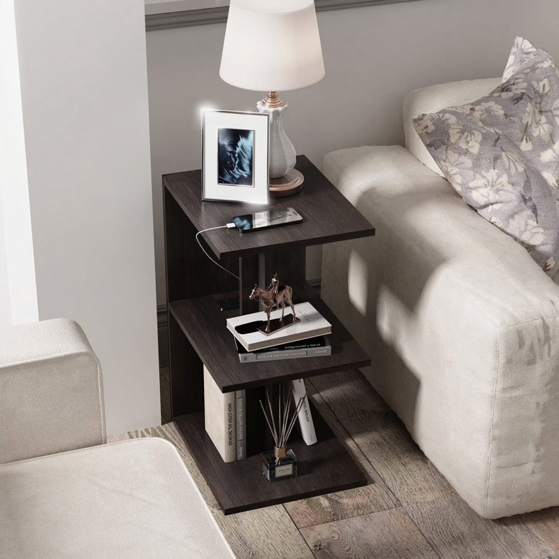 Table de chevet étroite à 3 niveaux, table d'appoint avec station de charge, table de bout avec roulettes pour petits espaces, salon, chambre à coucher